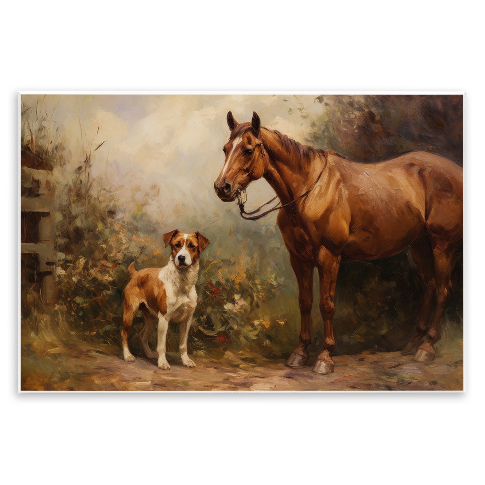 Stupell Industries Horse & Dog in Nature Landscape Painting Unframed Art Print Wall Art, 19 x 13