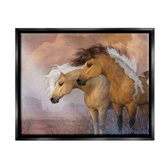 Stupell Industries Horse Duo at Sunset Animals & Insects Painting Black Floater Framed Canvas Art Print Wall Art, 21 x 17