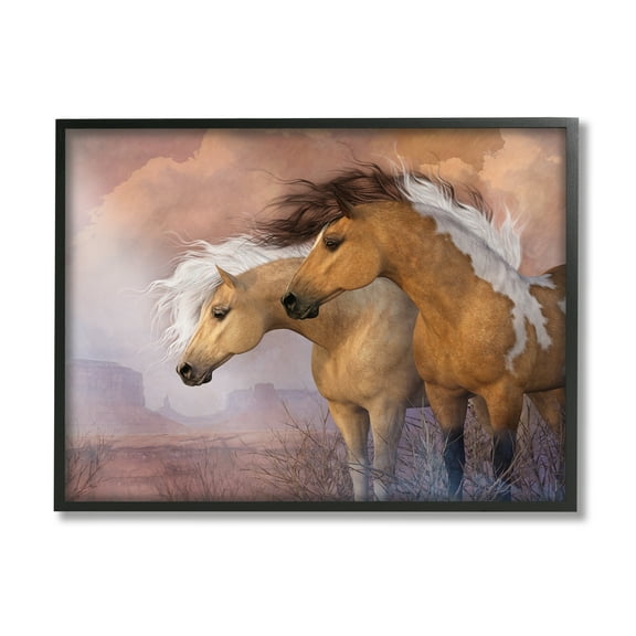 Stupell Industries Horse Duo at Sunset Animals & Insects Painting Black Framed Art Print Wall Art, 14 x 11