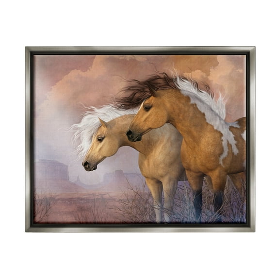 Stupell Industries Horse Duo at Sunset Animals & Insects Painting Gray Floater Framed Canvas Art Print Wall Art, 21 x 17