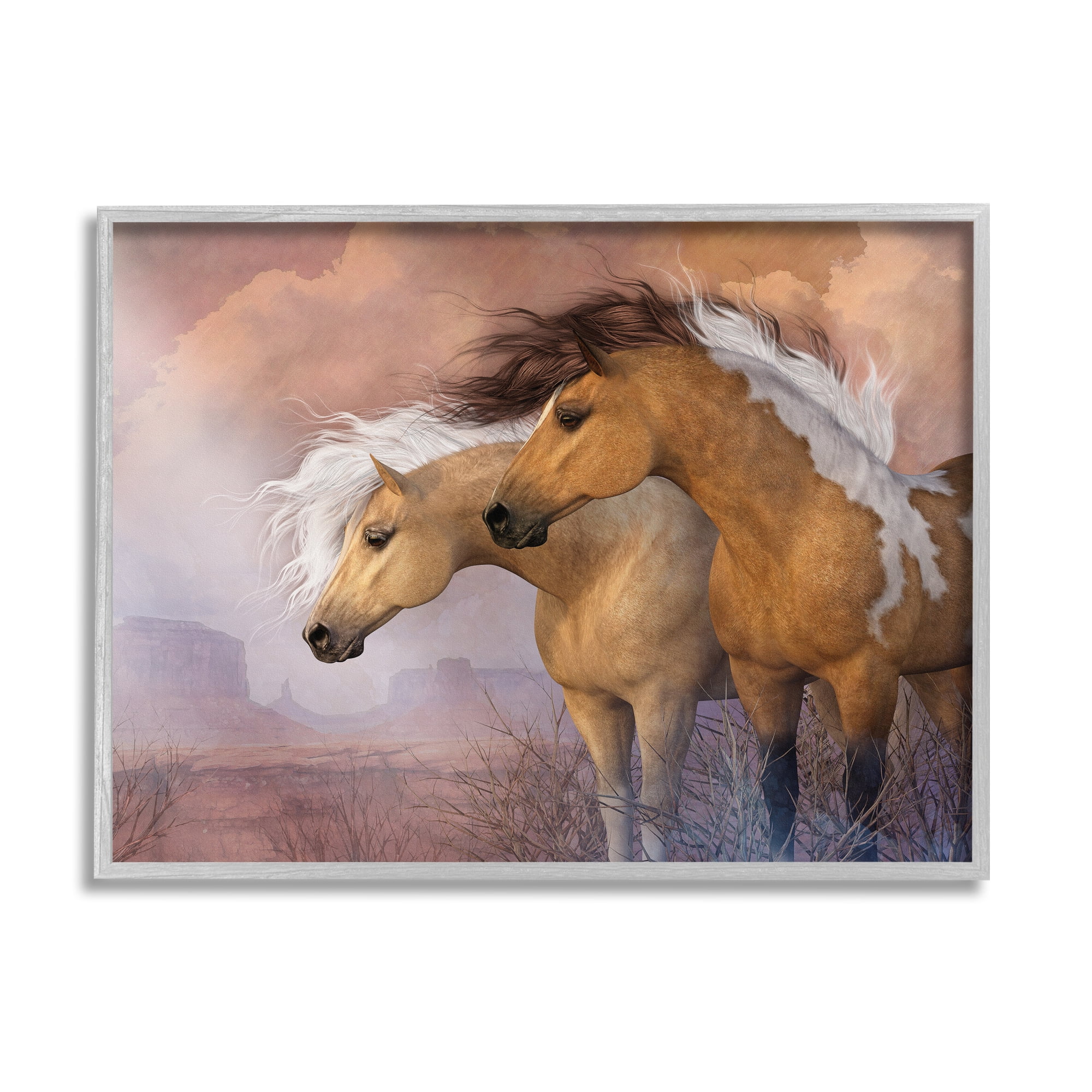 Stupell Industries Horse Duo at Sunset Animals & Insects Painting Gray Framed Art Print Wall Art, 14 x 11