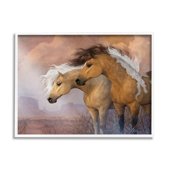 Stupell Industries Horse Duo at Sunset Animals & Insects Painting White Framed Art Print Wall Art, 30 x 24