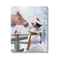 Stupell Industries Horse Eating Snowman Carrot Scene Holiday Painting Gallery Wrapped Canvas Print Wall Art