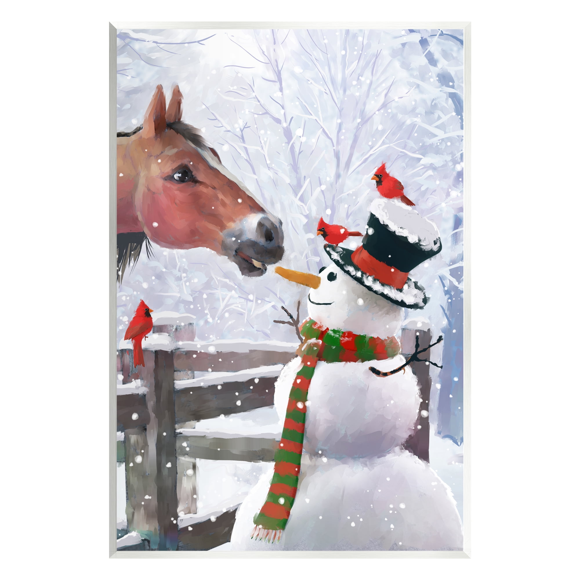 Stupell Industries Horse Eating Snowman Carrot Scene Holiday Painting Unframed Art Print Wall Art