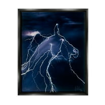 Stupell Industries Horse Face in Lighting Storm Nature Painting Black Floater Framed Art Print Wall Art, 17 x 21