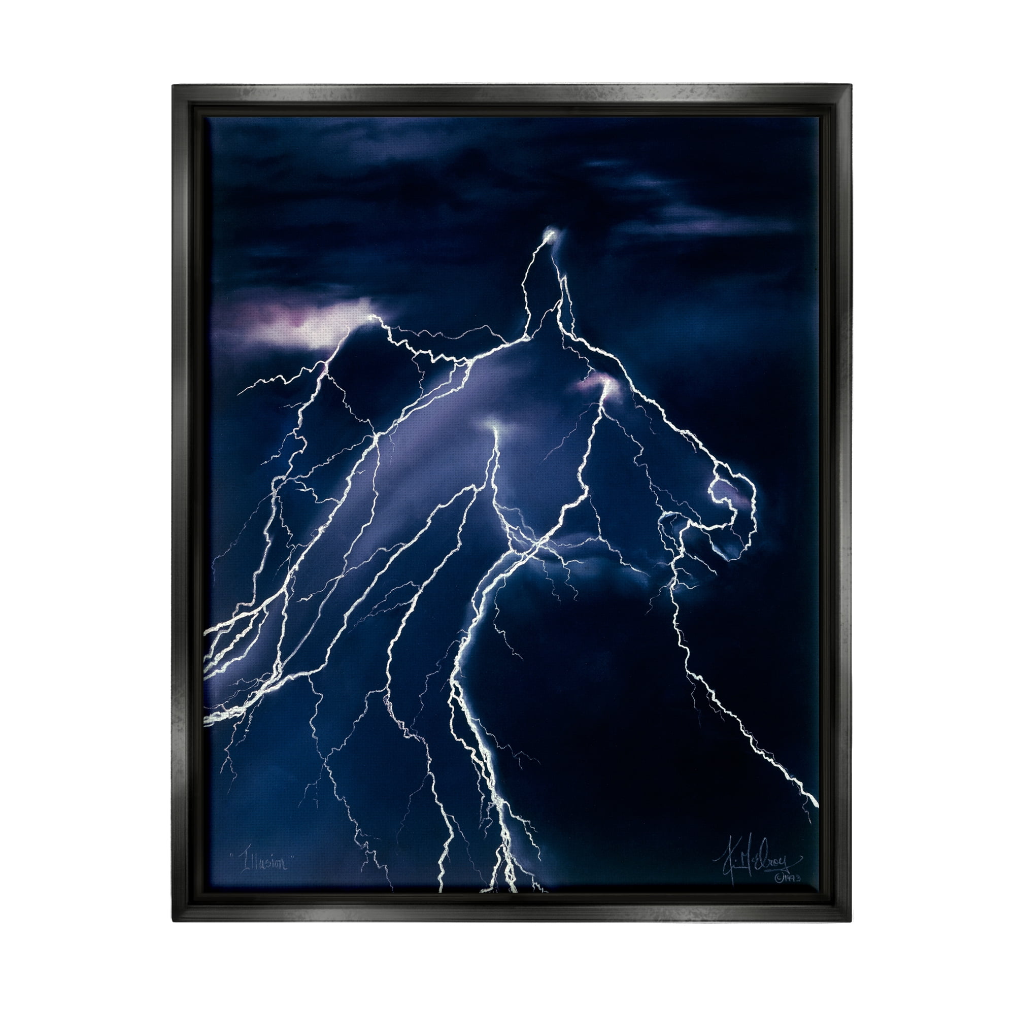 Stupell Industries Horse Face in Lighting Storm Nature Painting Black Floater Framed Art Print Wall Art, 25 x 31