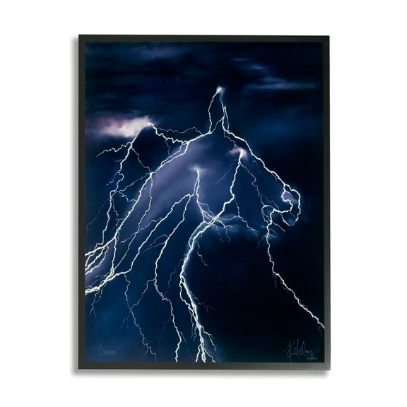 Stupell Industries Horse Face in Lighting Storm Nature Painting Black Framed Art Print Wall Art, 11 x 14
