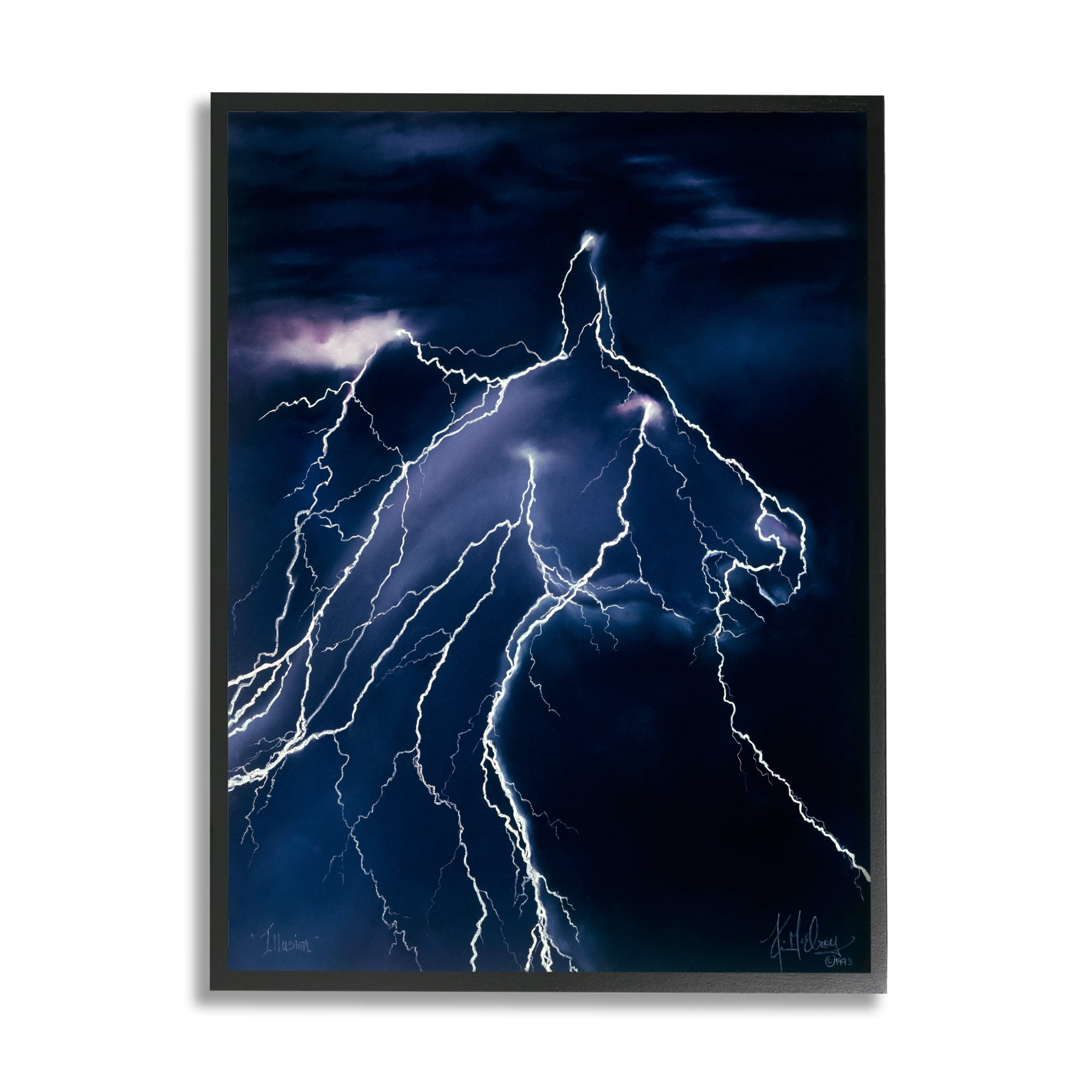 Stupell Industries Horse Face in Lighting Storm Nature Painting Black Framed Art Print Wall Art, 24 x 30