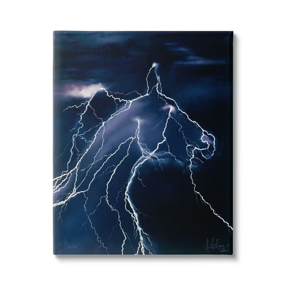 Stupell Industries Horse Face in Lighting Storm Nature Painting Gallery Wrapped Canvas Print Wall Art, 16 x 20