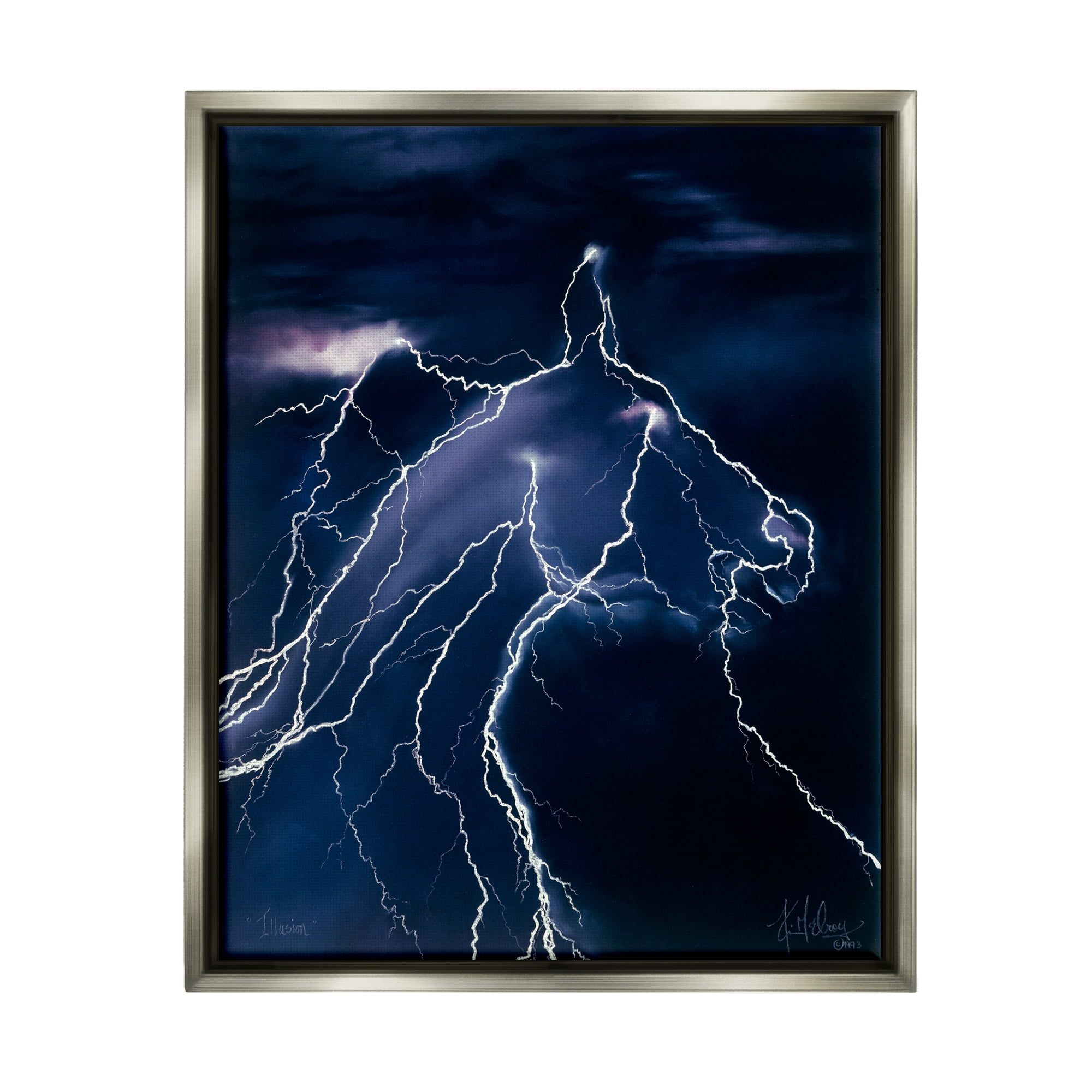 Stupell Industries Horse Face in Lighting Storm Nature Painting Gray Floater Framed Art Print Wall Art, 17 x 21