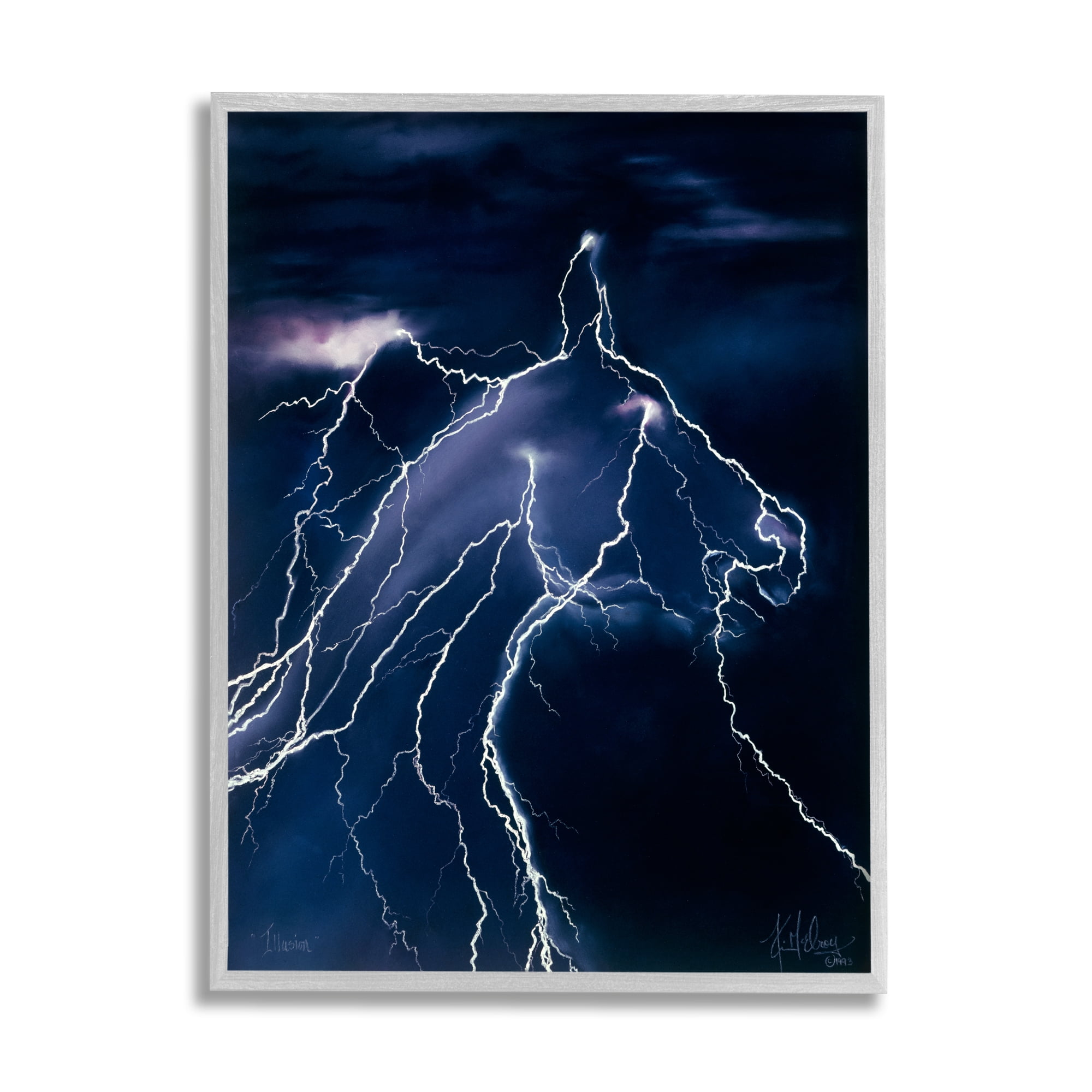 Stupell Industries Horse Face in Lighting Storm Nature Painting Gray Framed Art Print Wall Art, 11 x 14