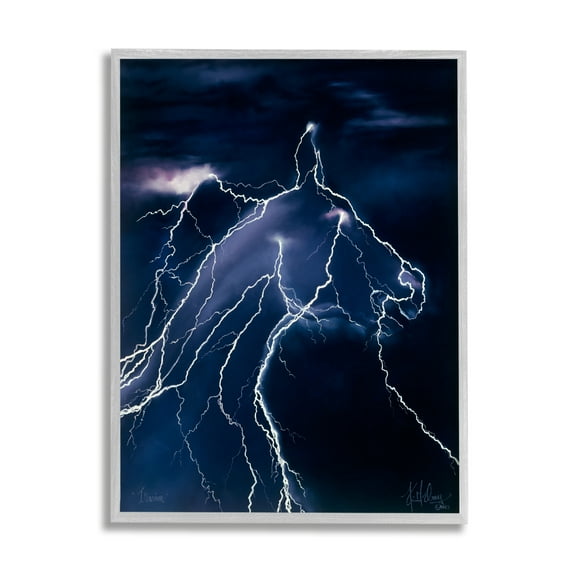 Stupell Industries Horse Face in Lighting Storm Nature Painting Gray Framed Art Print Wall Art, 24 x 30