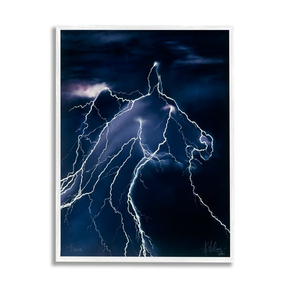 Stupell Industries Horse Face in Lighting Storm Nature Painting White Framed Art Print Wall Art, 11 x 14