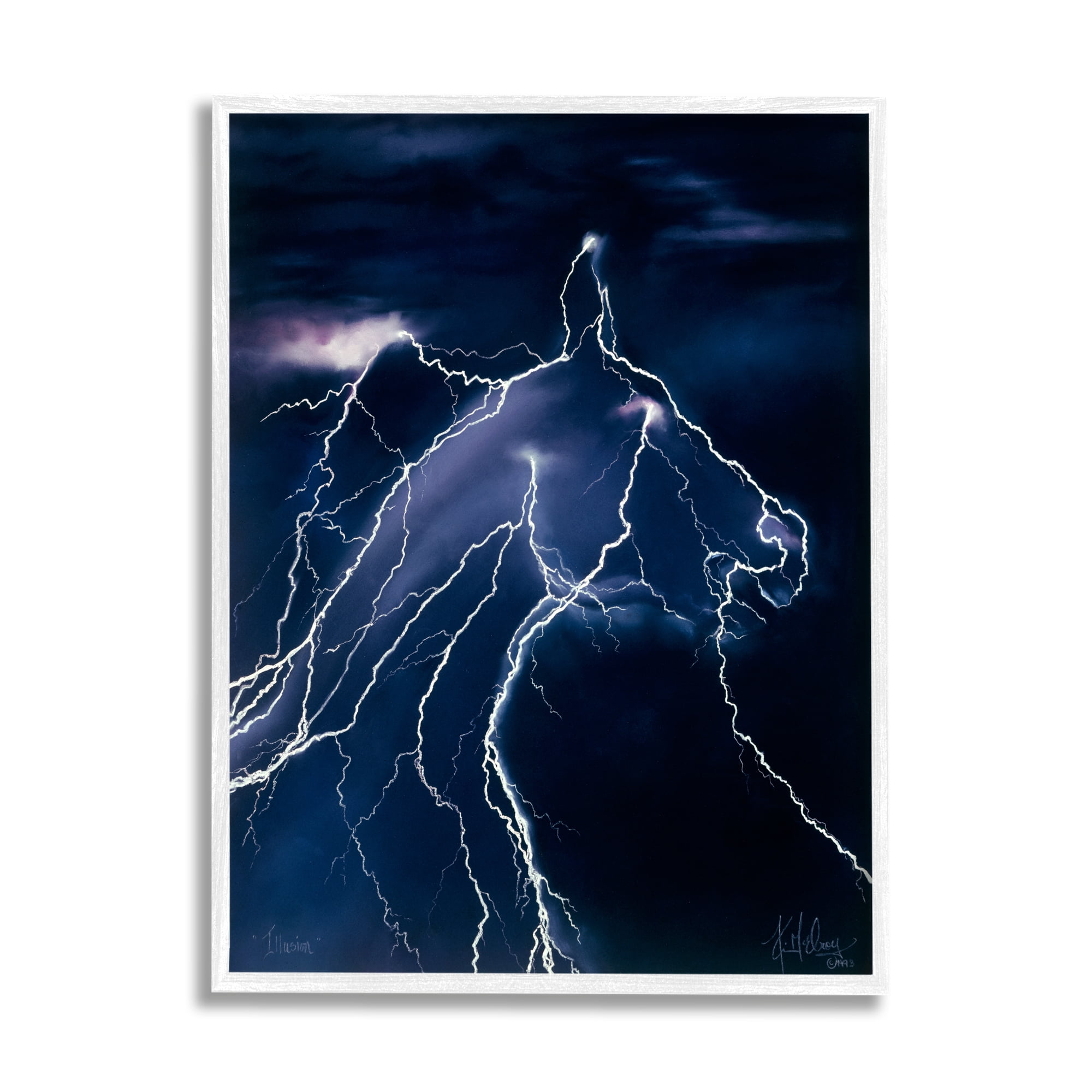 Stupell Industries Horse Face in Lighting Storm Nature Painting White Framed Art Print Wall Art, 24 x 30
