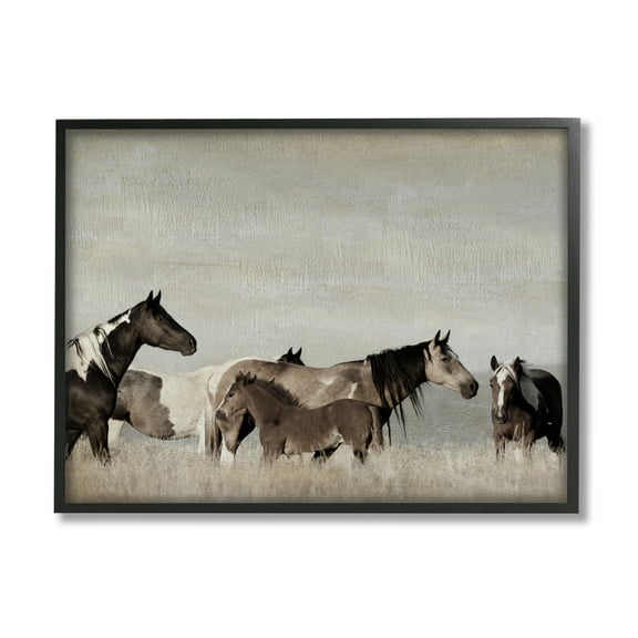 Stupell Industries Horse Family Foals Grazing Animals & Insects Photography Black Framed Art Print Wall Art
