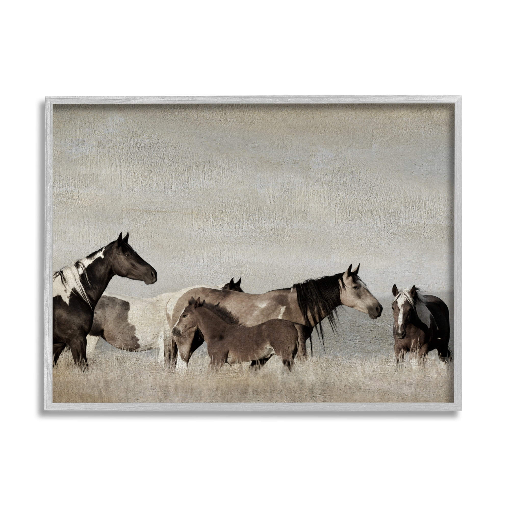 Stupell Industries Horse Family Foals Grazing Animals & Insects Photography Gray Framed Art Print Wall Art