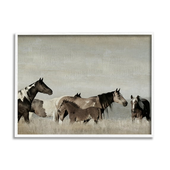 Stupell Industries Horse Family Foals Grazing Animals & Insects Photography White Framed Art Print Wall Art
