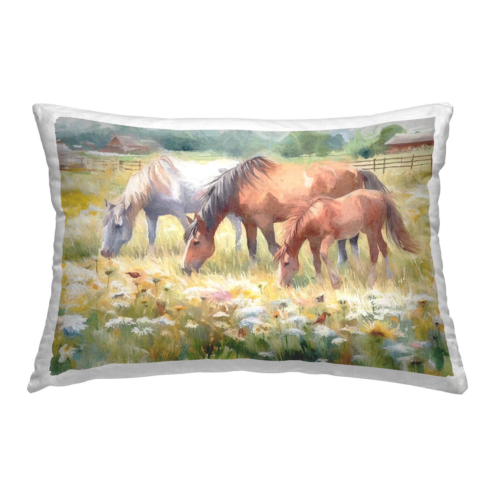 Stupell Industries Horse Family Grazing Decorative Printed Throw Pillow, 14 x 20