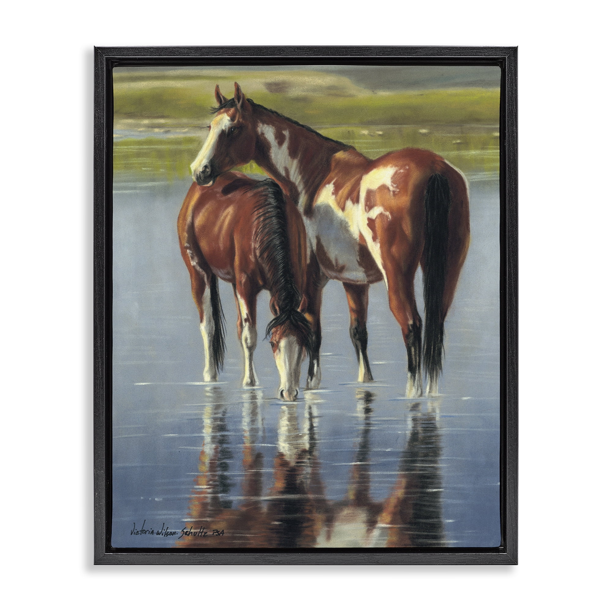 Stupell Industries Horse & Foal Splashing Animals & Insects Painting Black Floater Framed Canvas Art Print Wall Art, 17 x 21