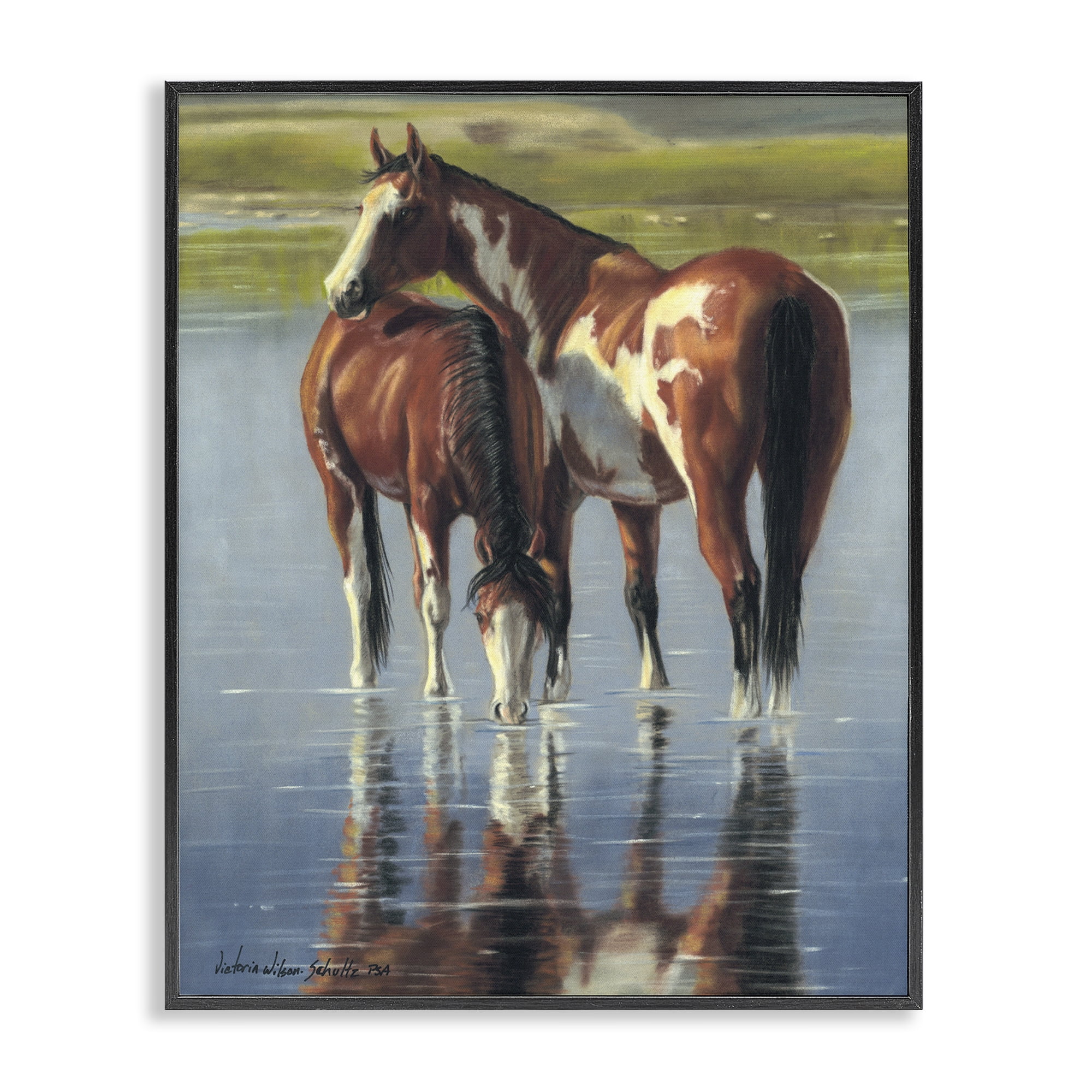 Stupell Industries Horse & Foal Splashing Animals & Insects Painting Black Framed Art Print Wall Art, 24 x 30
