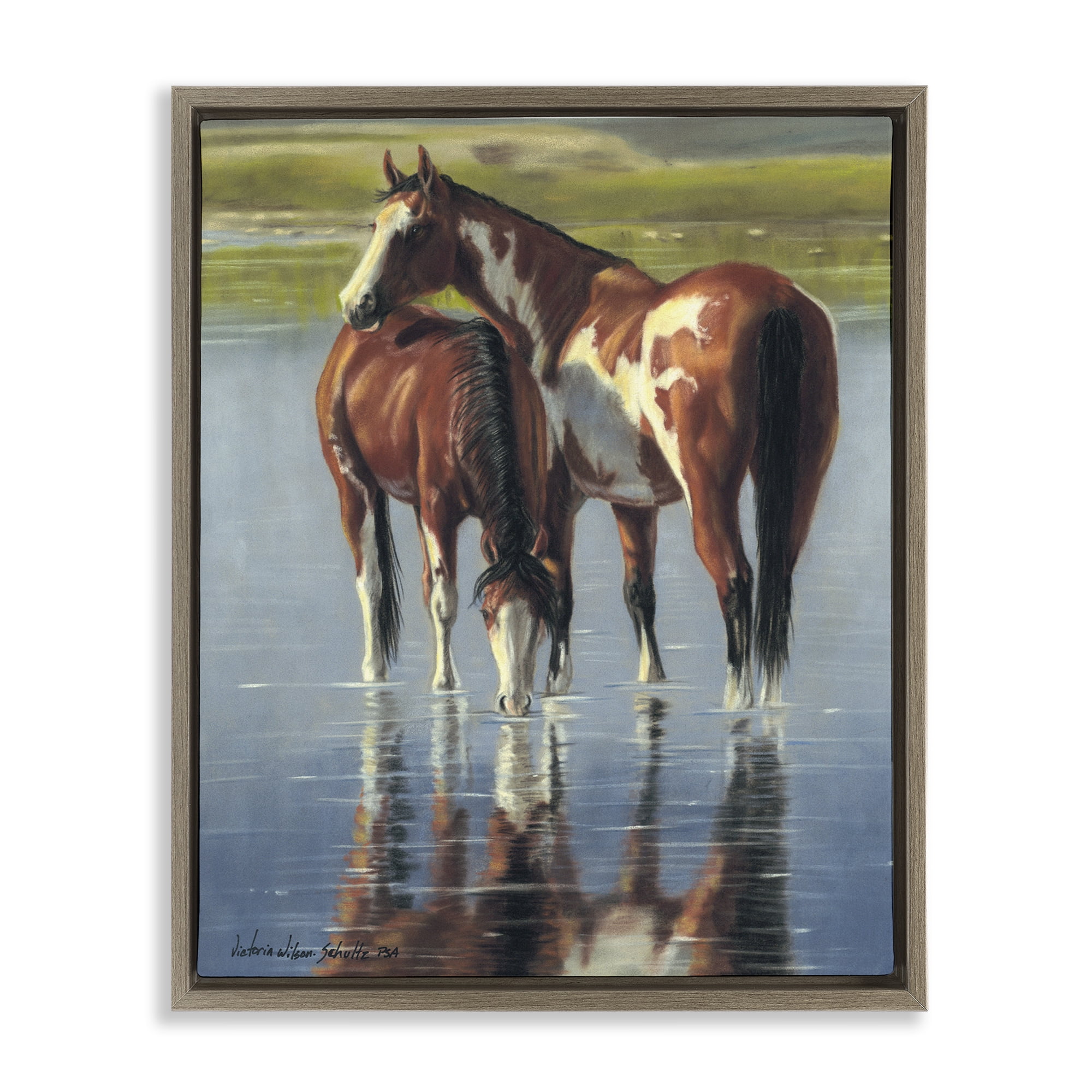 Stupell Industries Horse & Foal Splashing Animals & Insects Painting Brown Floater Framed Canvas Art Print Wall Art, 17 x 21