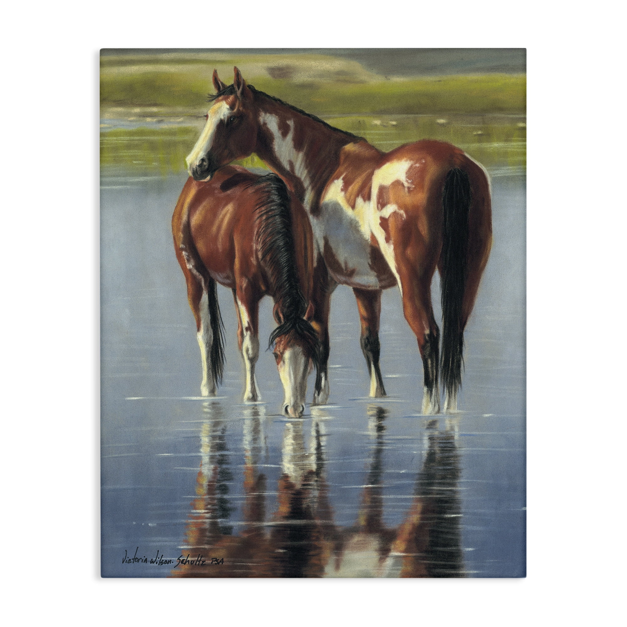 Stupell Industries Horse & Foal Splashing Animals & Insects Painting Gallery Wrapped Canvas Art Print Wall Art, 36 x 48