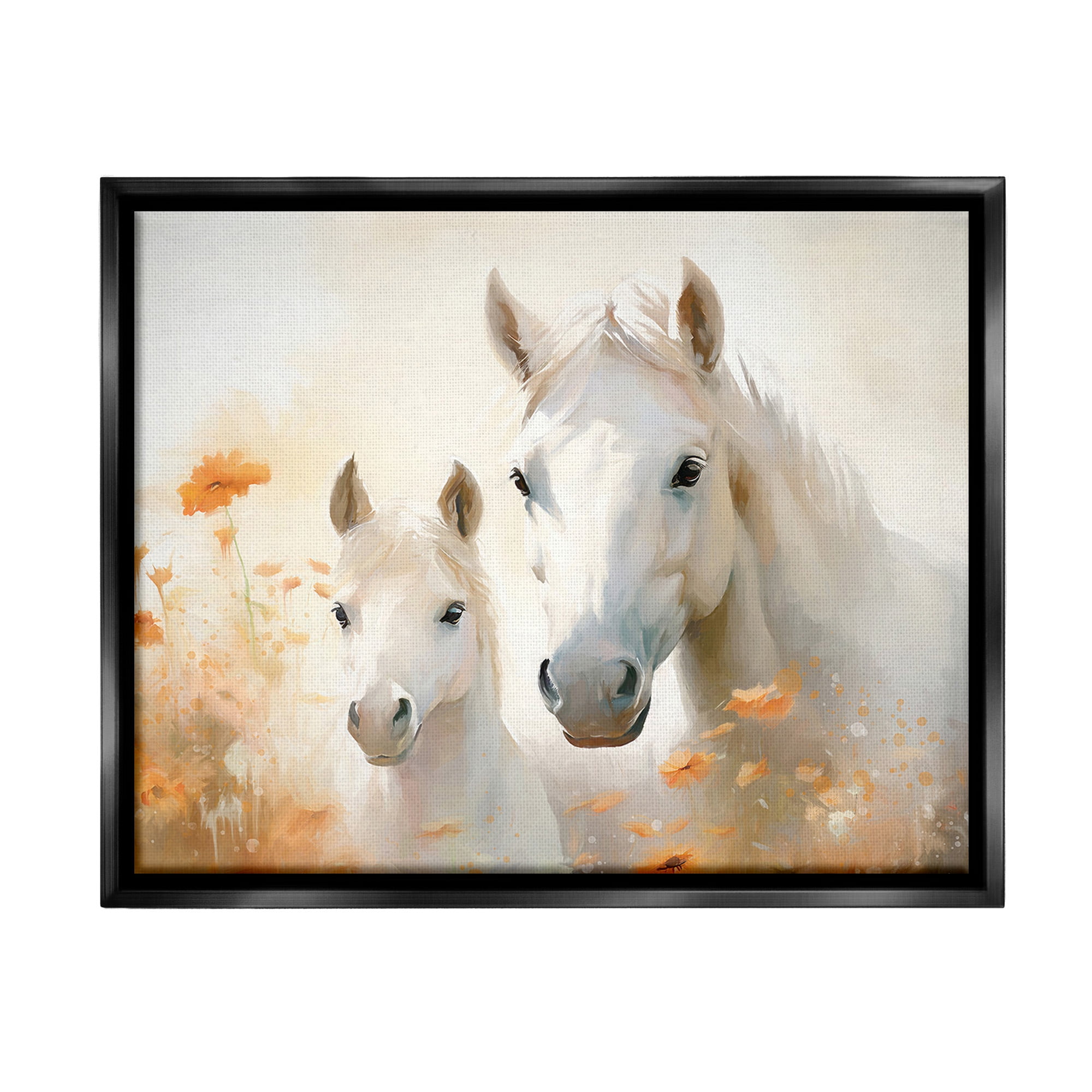 Stupell Industries Horse & Foal with Flowers Animals & Insects Painting Black Floater Framed Canvas Art Print Wall Art, 21 x 17