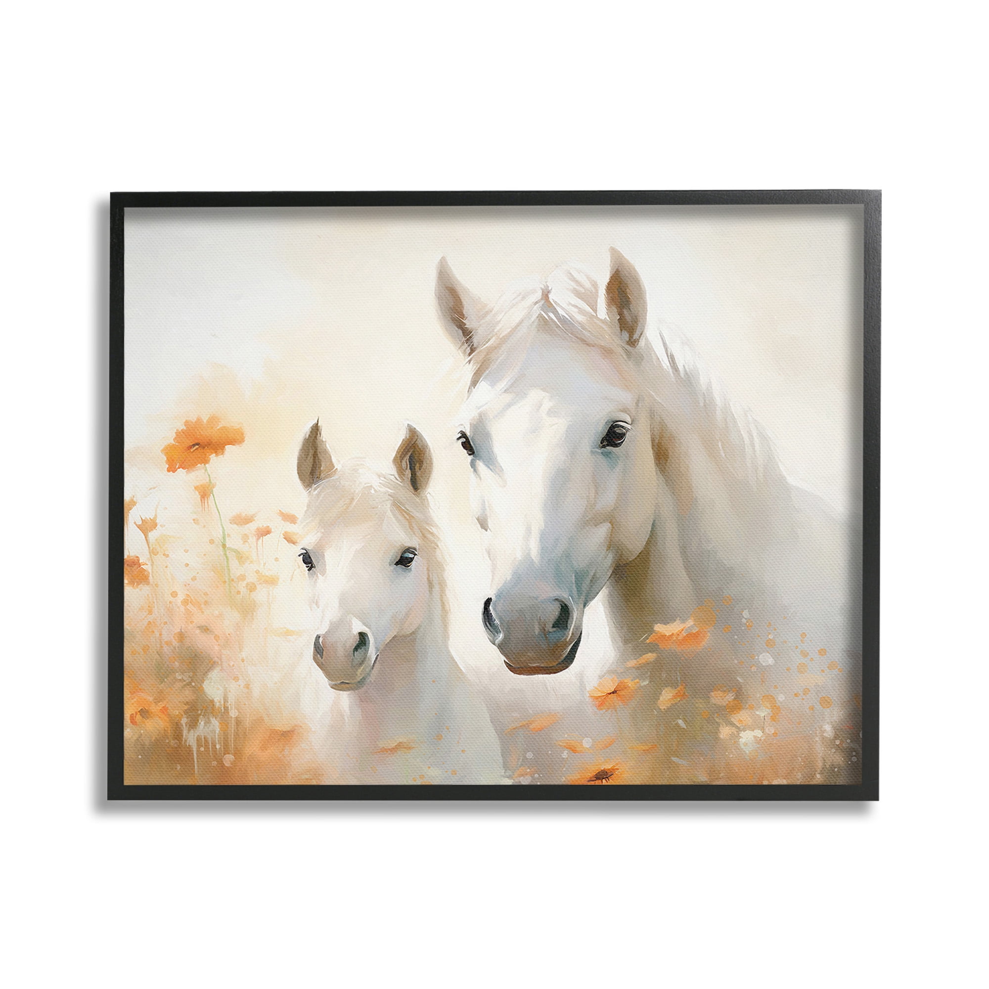Stupell Industries Horse & Foal with Flowers Animals & Insects Painting Black Framed Art Print Wall Art, 30 x 24