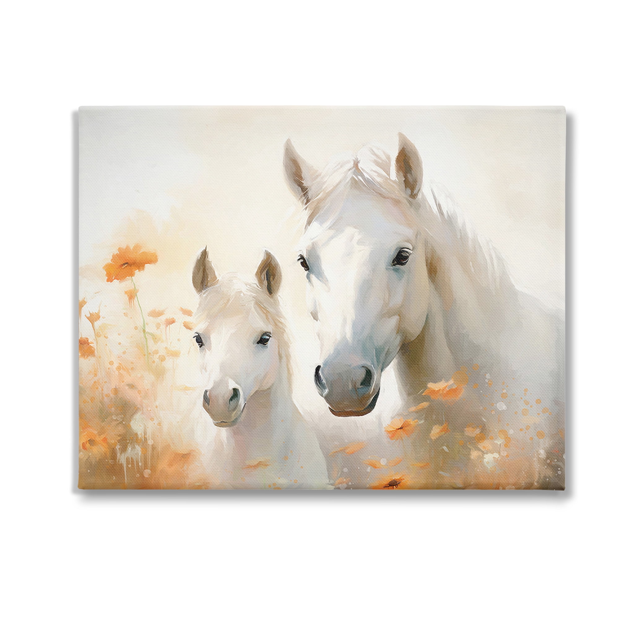 Stupell Industries Horse & Foal with Flowers Animals & Insects Painting Gallery Wrapped Canvas Art Print Wall Art, 20 x 16