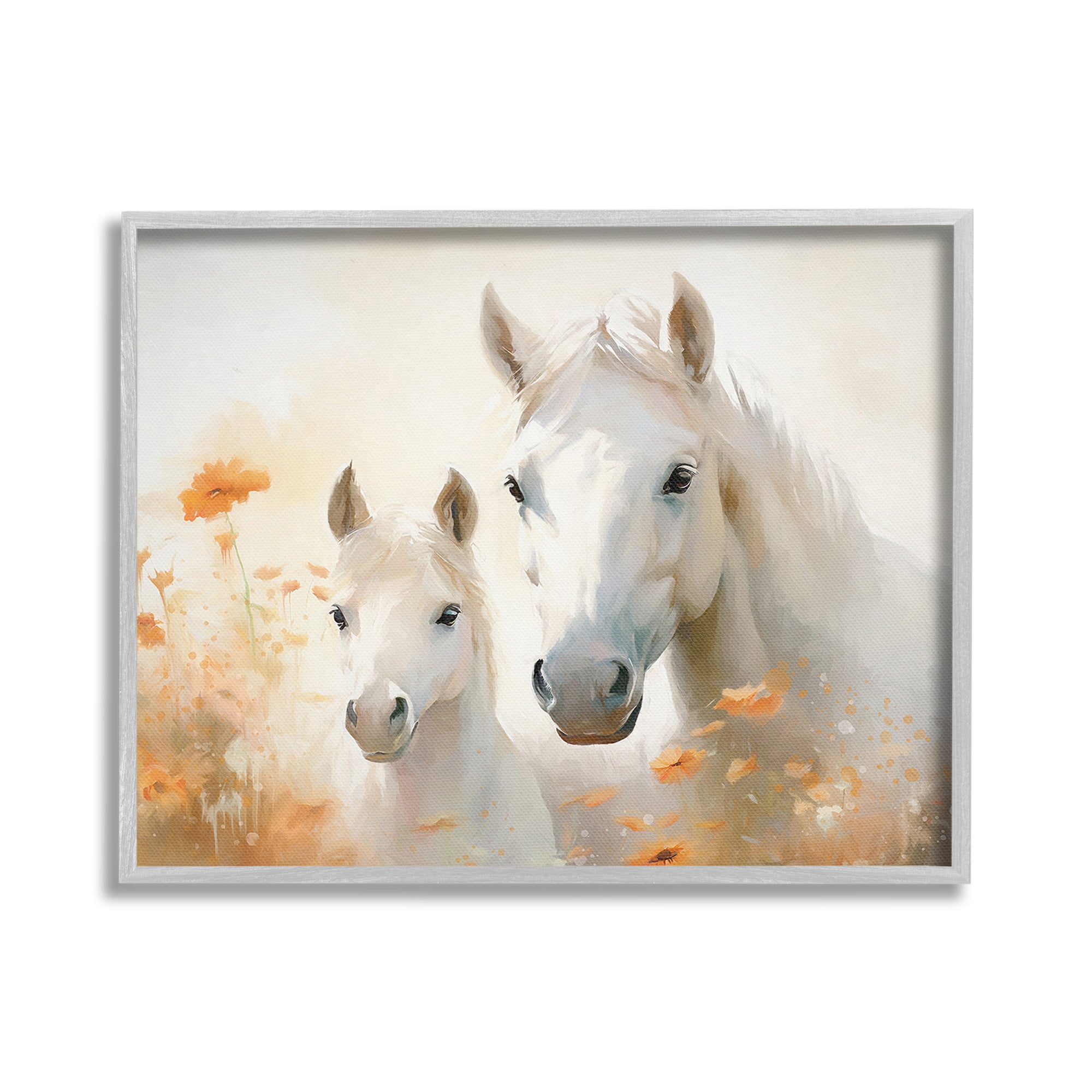 Stupell Industries Horse & Foal with Flowers Animals & Insects Painting Gray Framed Art Print Wall Art, 30 x 24