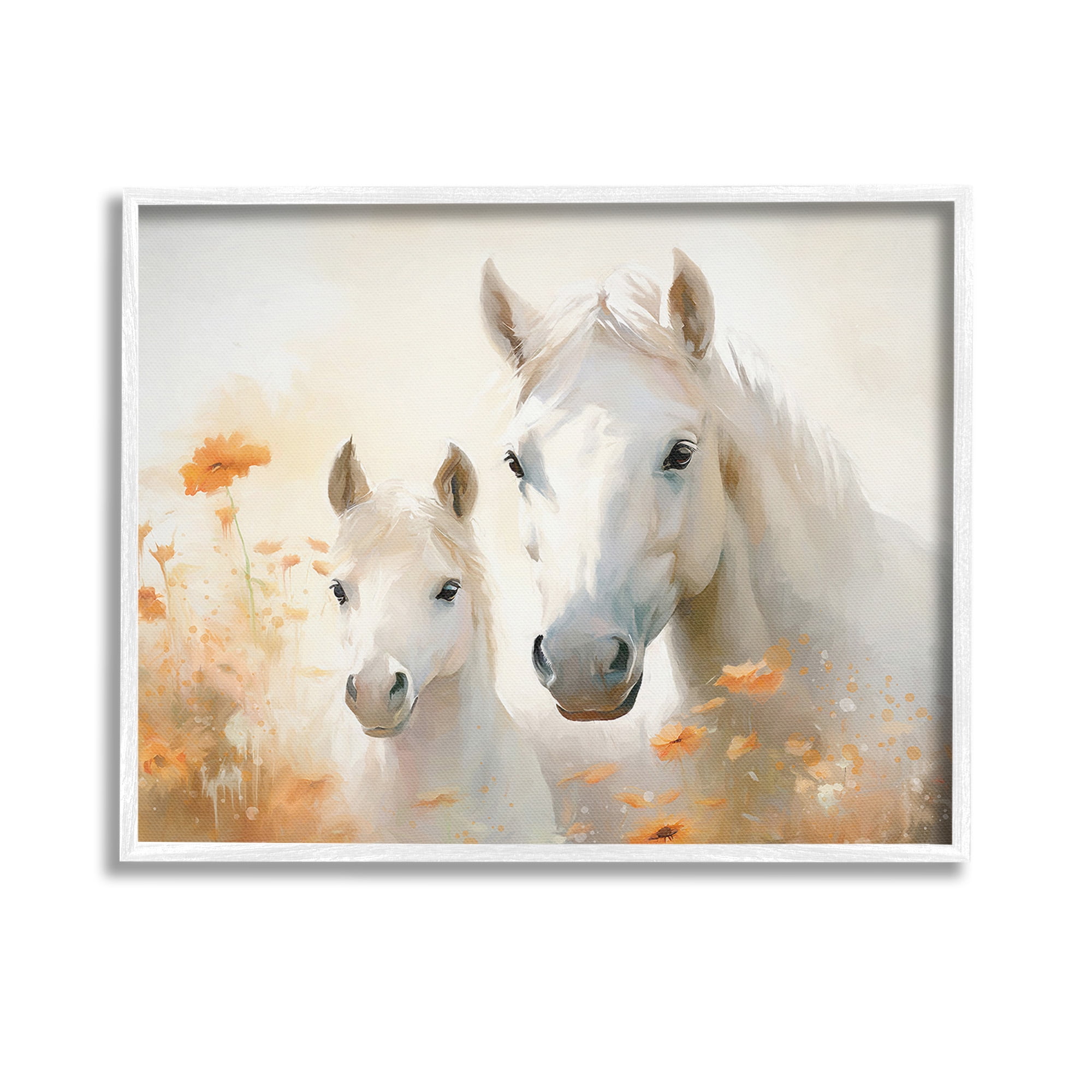 Stupell Industries Horse & Foal with Flowers Animals & Insects Painting White Framed Art Print Wall Art, 14 x 11