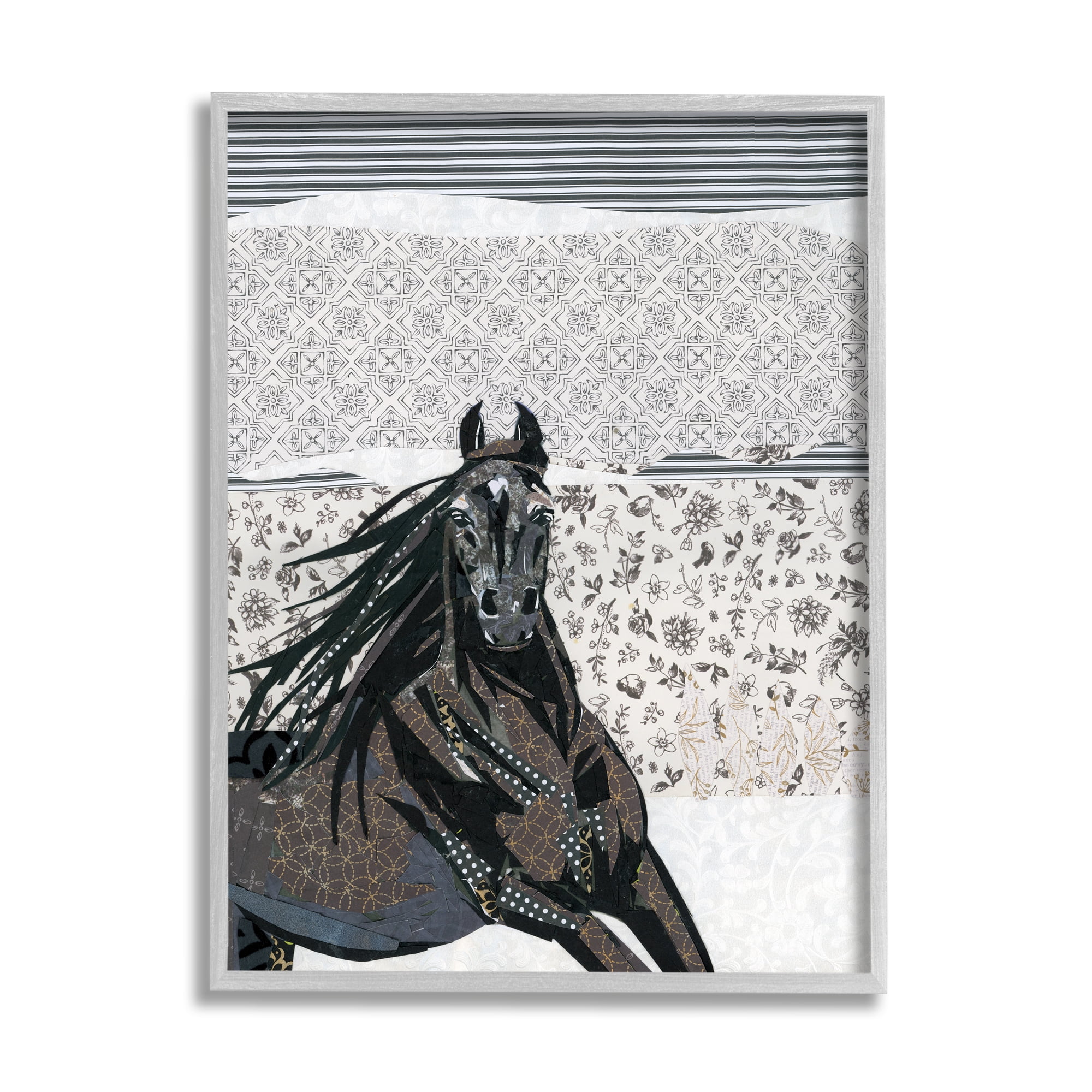 Stupell Industries Horse Galloping over Abstract Patterns Geometric Shapes Graphic Art Gray Framed Art Print Wall Art, 16x20, by Jenny McGee