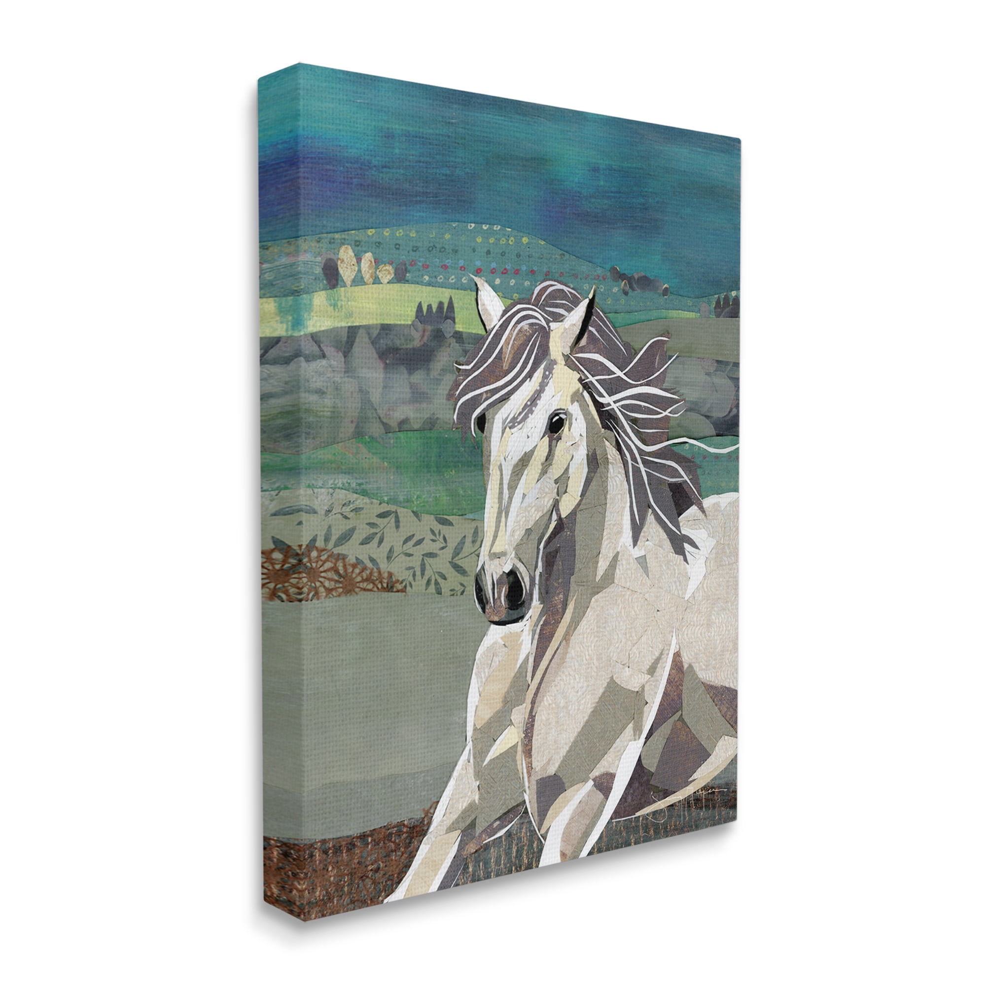 Stupell Industries Horse Geometric Shape Collage Wild Animal Running Modern Painting Gallery-Wrapped Canvas Print Wall Art, 16 x 20, Design by Jenny McGee