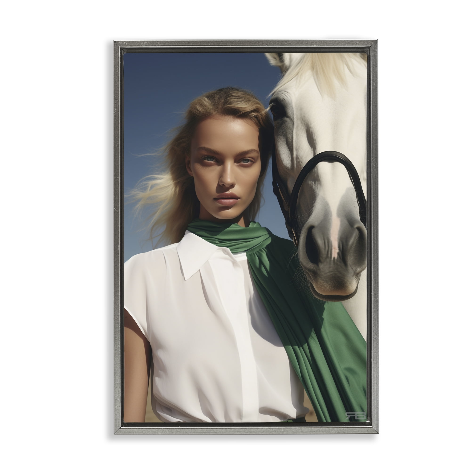 Stupell Industries Horse & Girl Friendship People Painting Gray Floater Framed Canvas Art Print Wall Art, 17 x 25