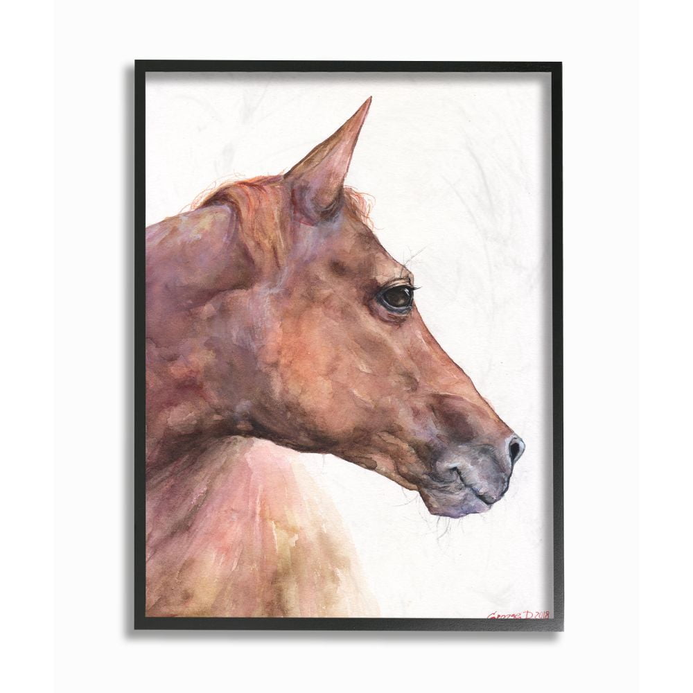 Stupell Industries Horse Head Animal Watercolor Painting Framed Giclee Texturized Art by George Dyachenko
