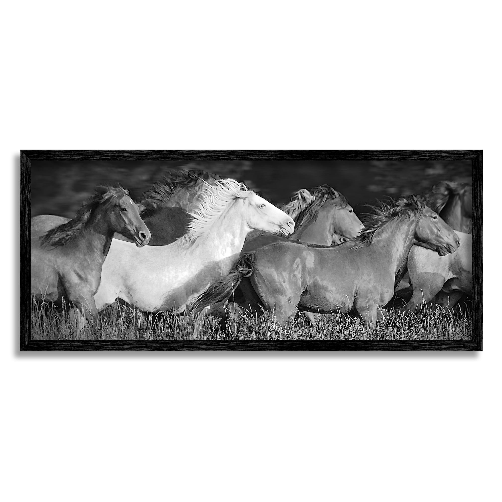 Stupell Industries Horse Herd Galloping Animals & Insects Photography Black Framed Art Print Wall Art, 30 x 13