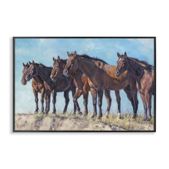 Stupell Industries Horse Herd Overlooking Desert Animals & Insects Painting Black Framed Art Print Wall Art, 18 x 12