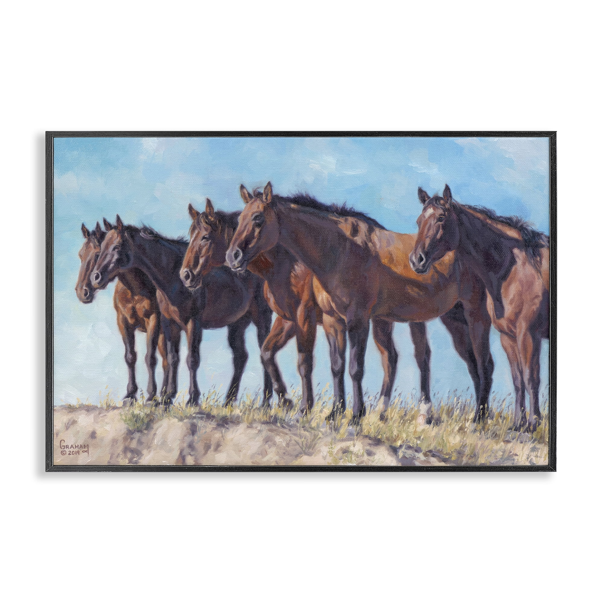 Stupell Industries Horse Herd Overlooking Desert Animals & Insects Painting Black Framed Art Print Wall Art, 30 x 20