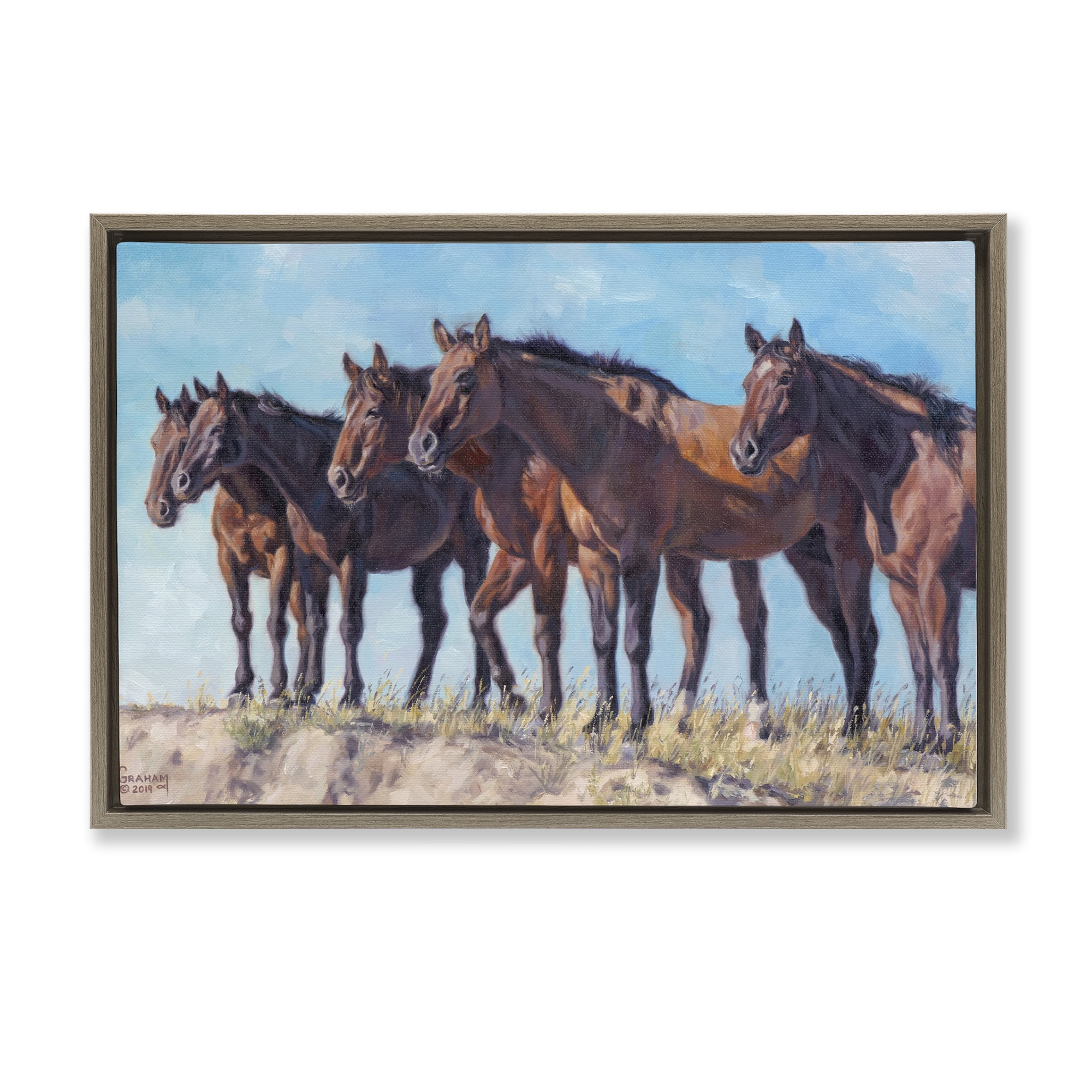 Stupell Industries Horse Herd Overlooking Desert Animals & Insects Painting Brown Floater Framed Canvas Art Print Wall Art, 25 x 17