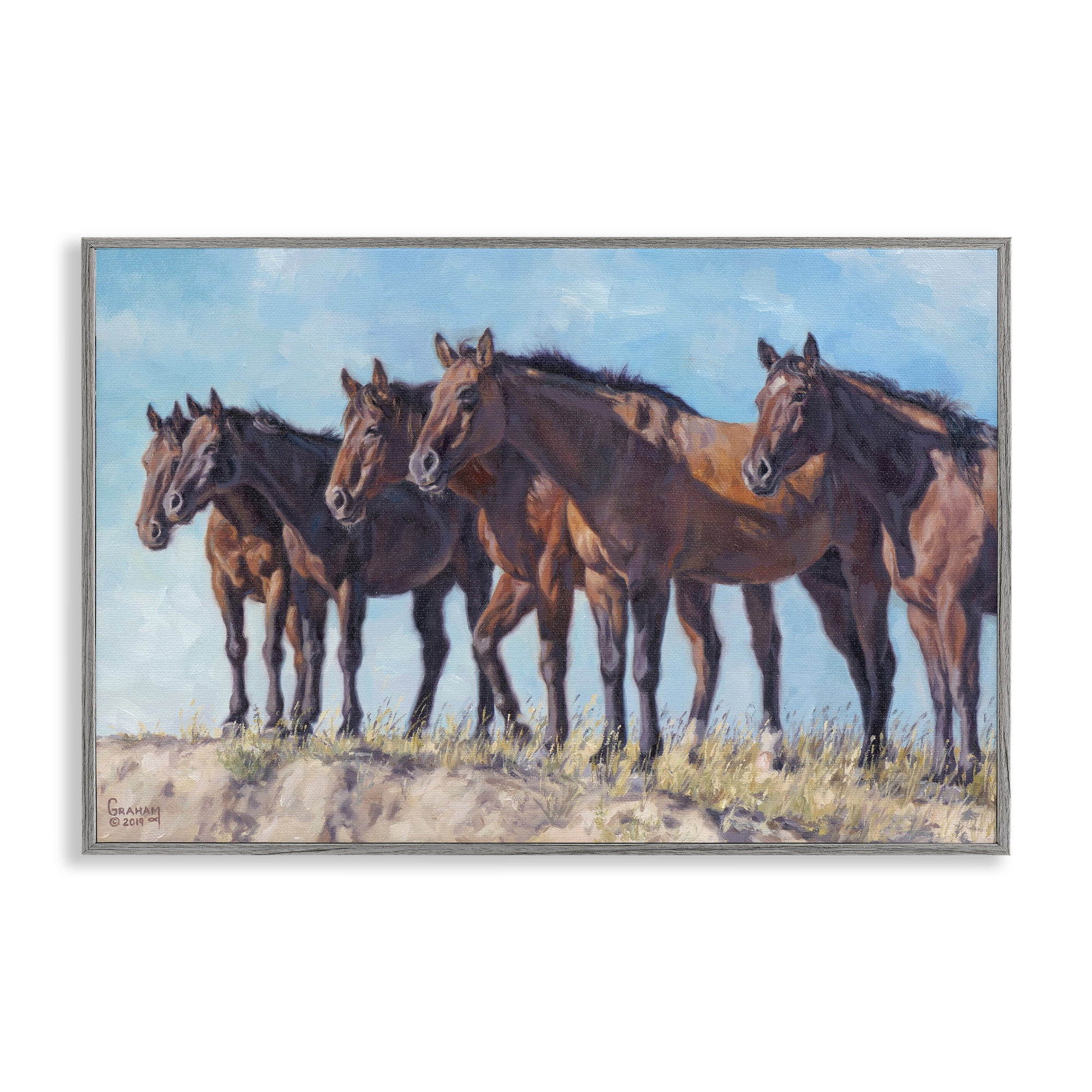 Stupell Industries Horse Herd Overlooking Desert Animals & Insects Painting Gray Framed Art Print Wall Art, 24 x 16