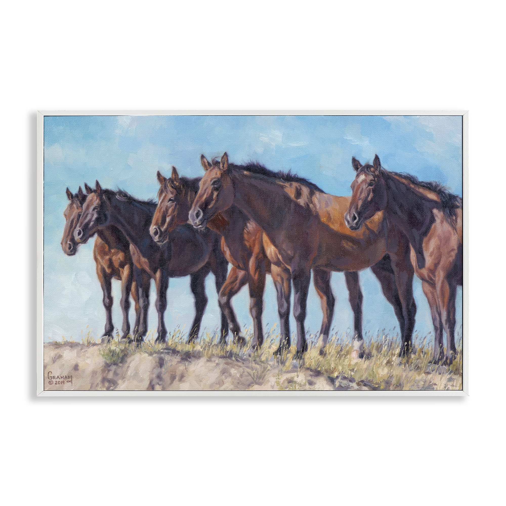 Stupell Industries Horse Herd Overlooking Desert Animals & Insects Painting White Framed Art Print Wall Art, 24 x 16