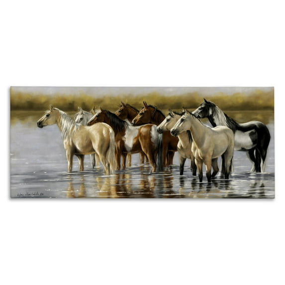 Stupell Industries Horse Herd Splashing Animals & Insects Painting Gallery Wrapped Canvas Art Print Wall Art, 48 x 20