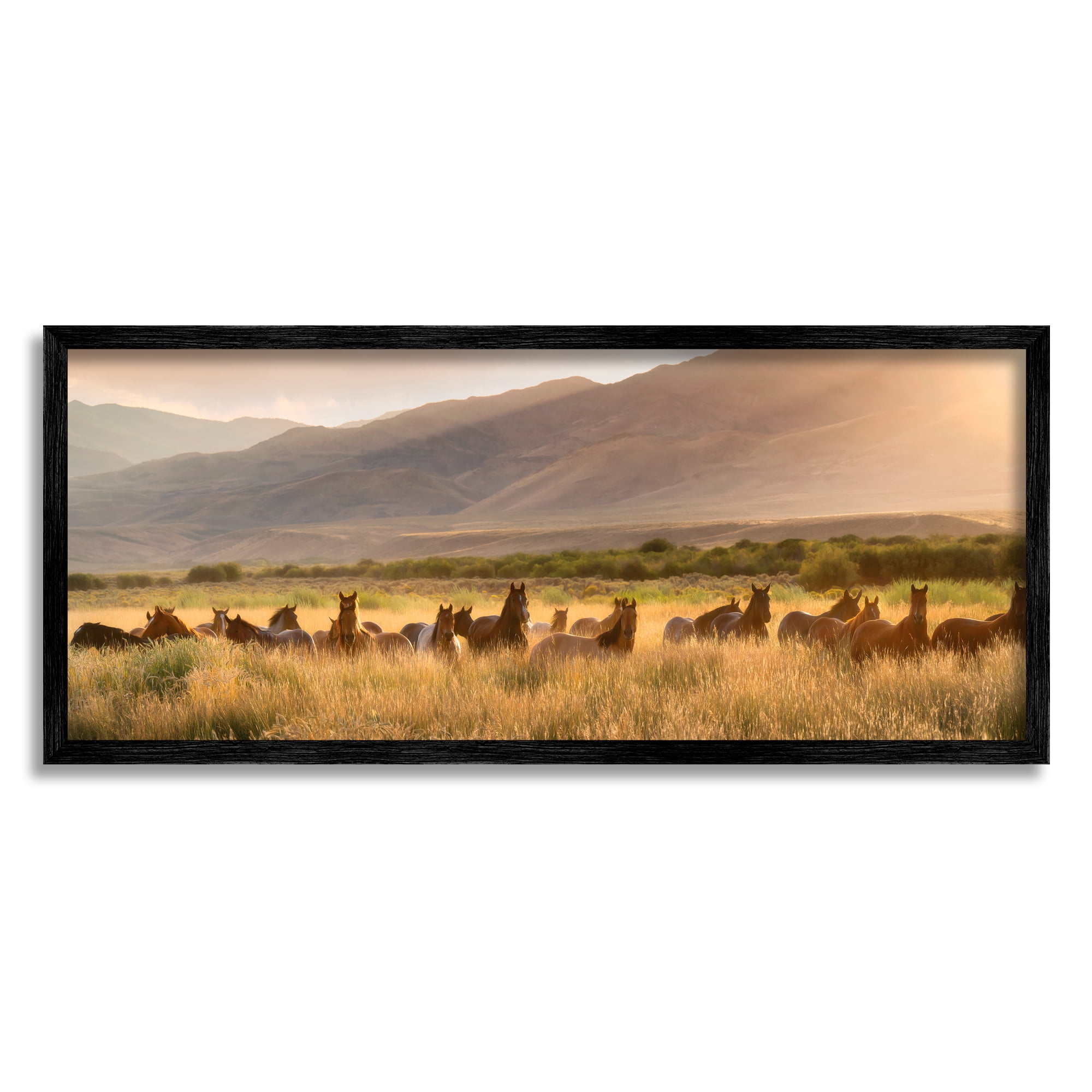 Stupell Industries Horse Herd in Mountains Landscape Photography Black Framed Art Print Wall Art, 24 x 10