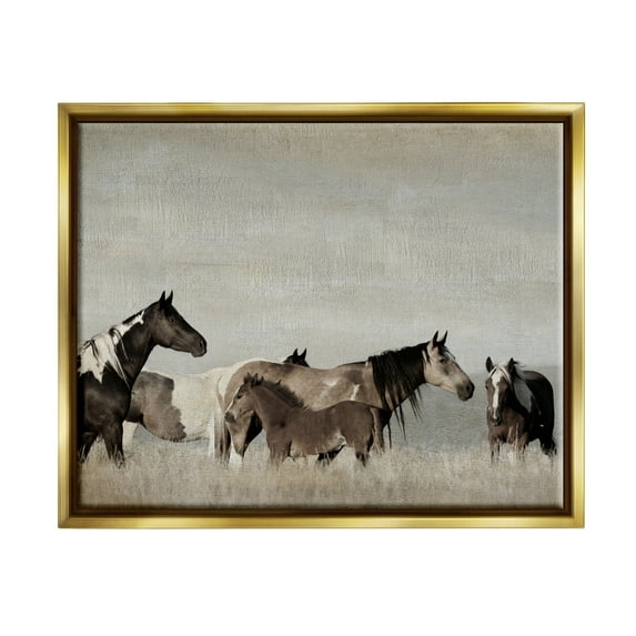 Stupell Industries Horse Herd with Foal Animals & Insects Photography Gold Floater Framed Canvas Art Print Wall Art, 31 x 25