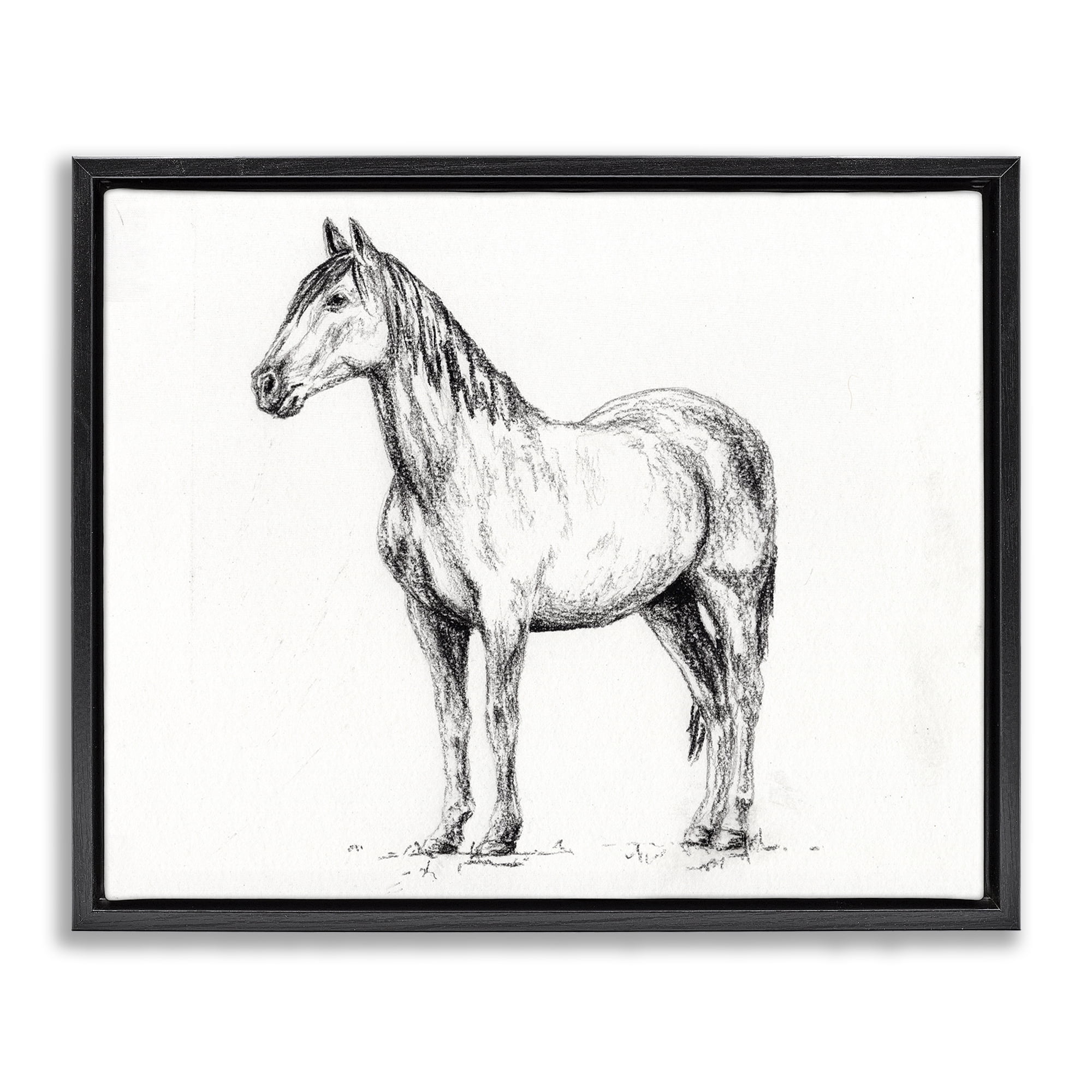 Stupell Industries Horse In Charcoal Black Framed Floater Canvas Wall Art, design by Leah Noel Art
