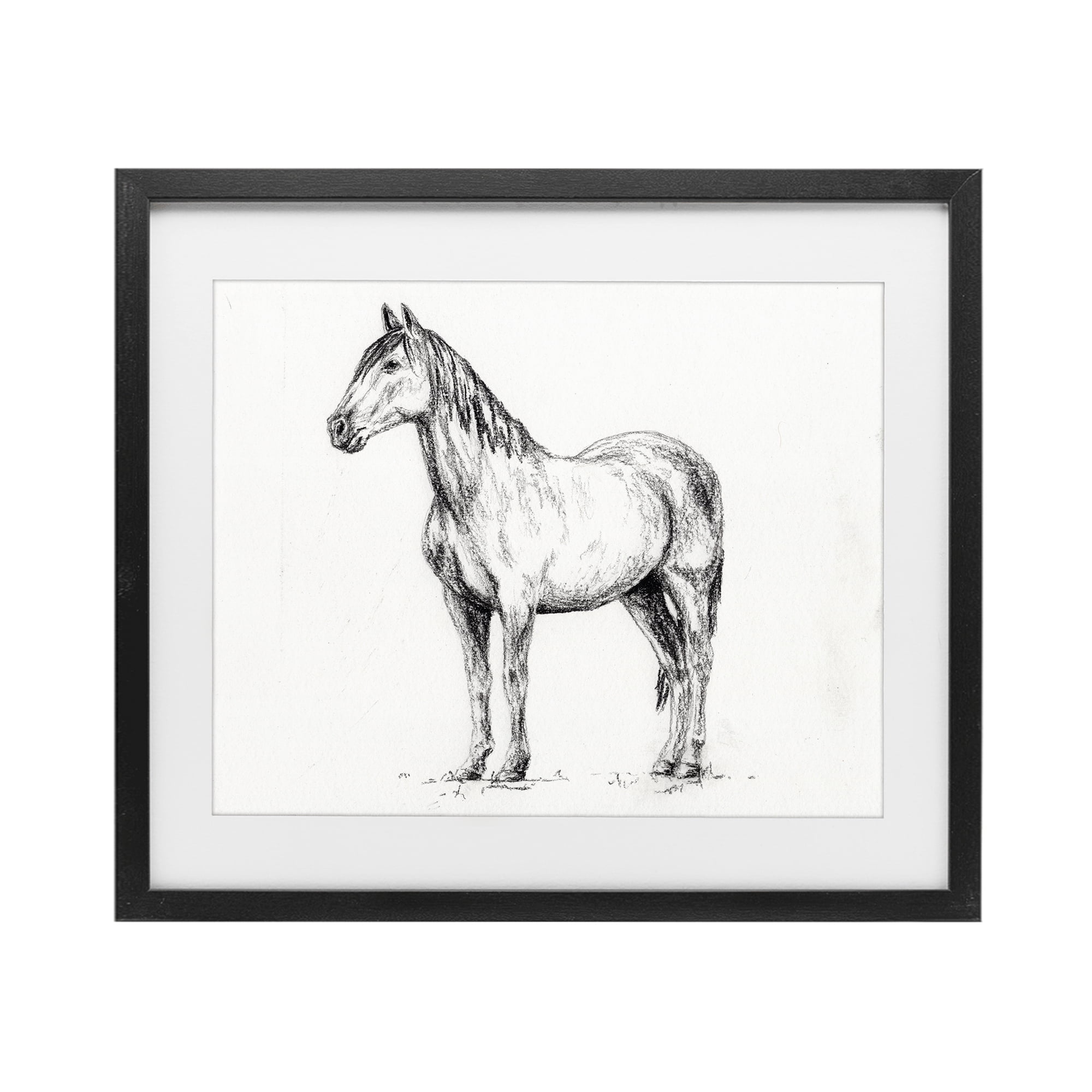 Stupell Industries Horse In Charcoal Black Framed Print Under Glass, design by Leah Noel Art