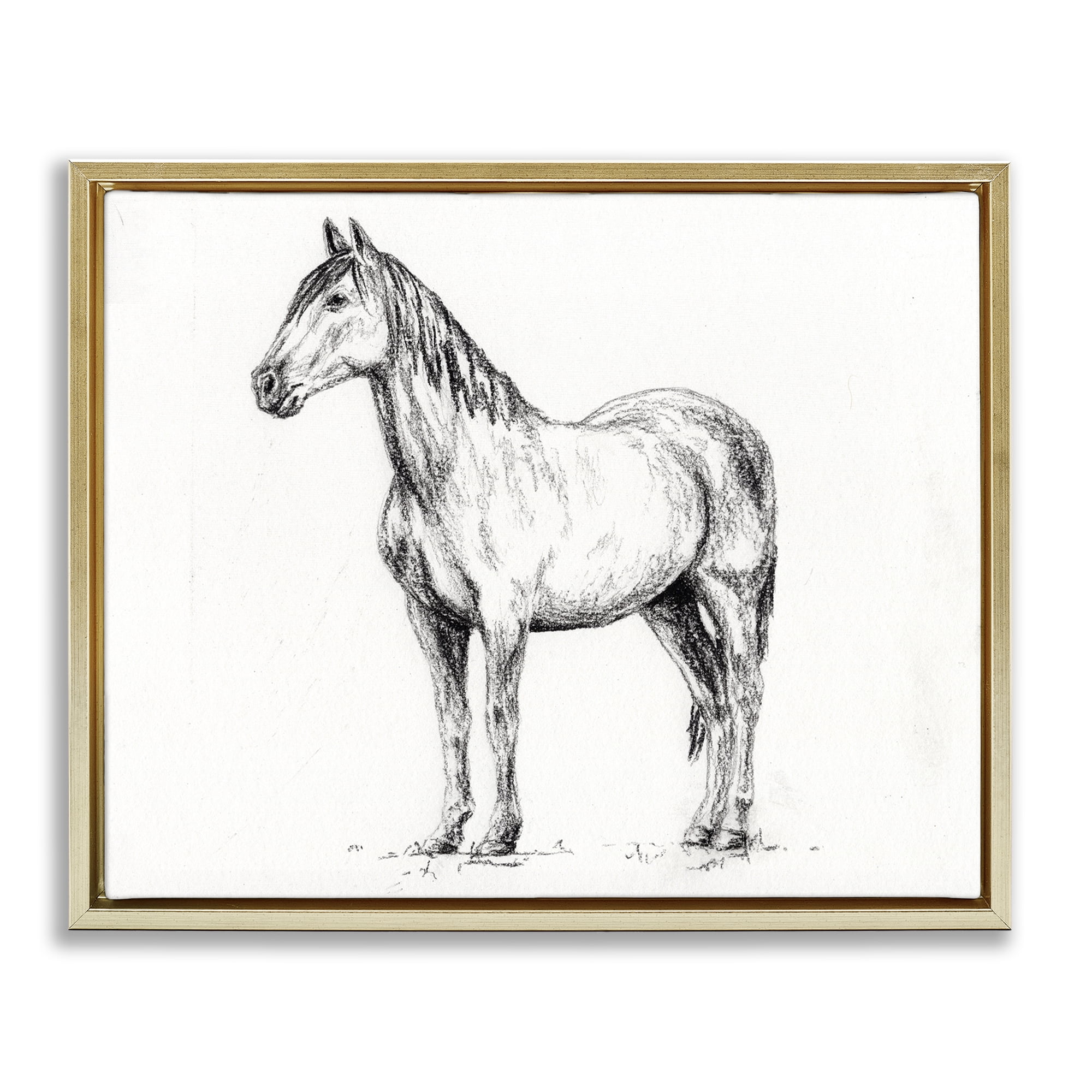 Stupell Industries Horse In Charcoal Gold Framed Floater Canvas Wall Art, design by Leah Noel Art