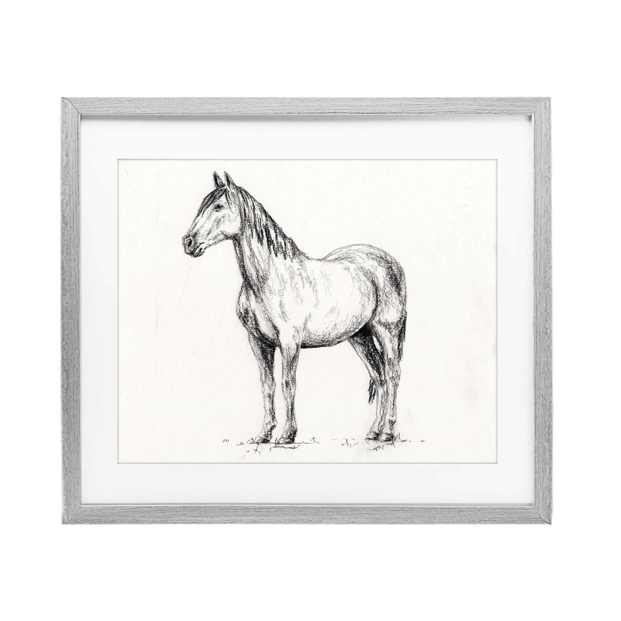 Stupell Industries Horse In Charcoal Gray Framed Print Under Glass, design by Leah Noel Art
