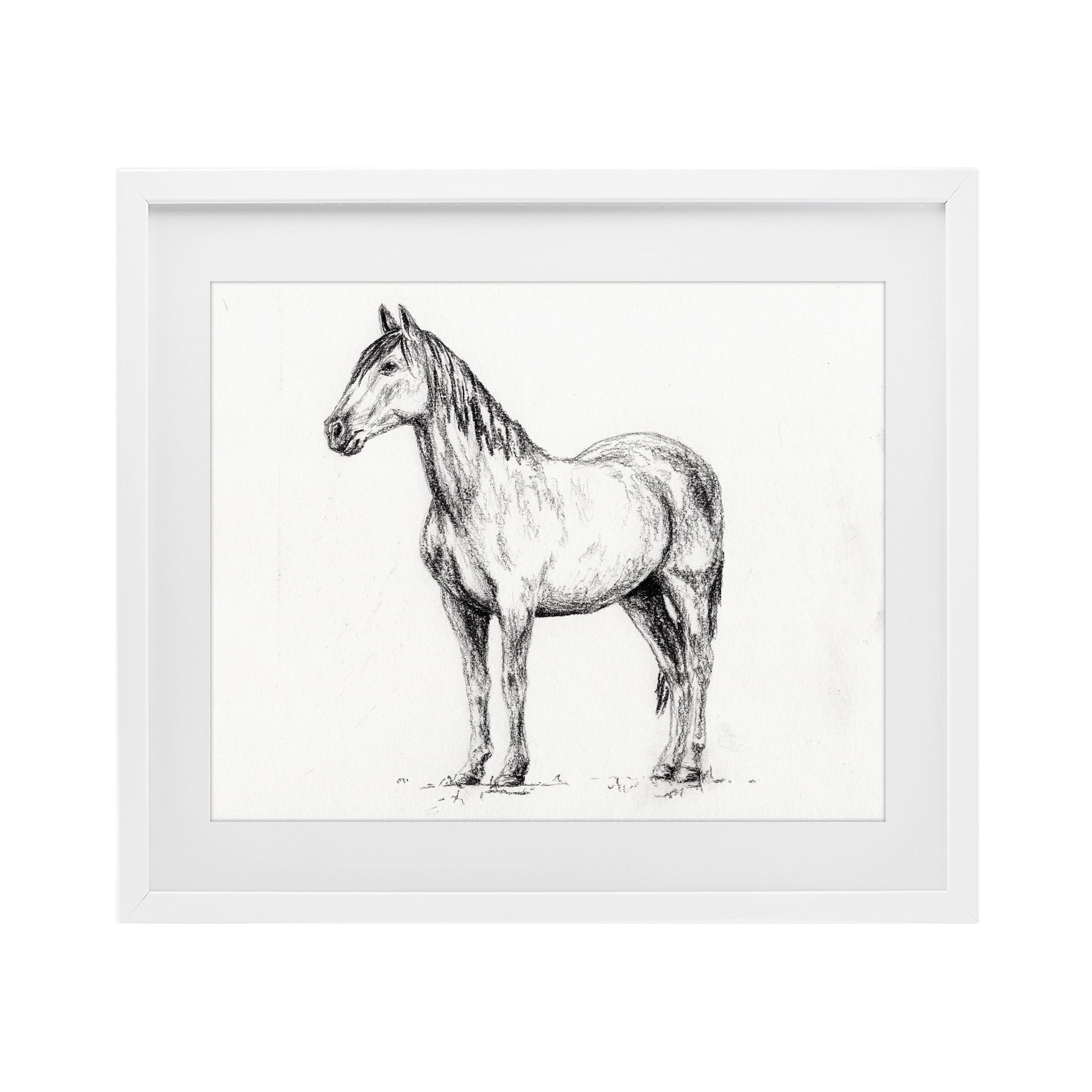 Stupell Industries Horse In Charcoal White Framed Print Under Glass, design by Leah Noel Art