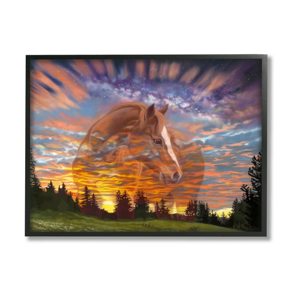 Stupell Industries Horse In Vivid Sunset Sky Animals & Insects Painting Black Framed Art Print Wall Art